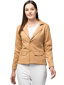 Jangid Fashion Blazer Coat for Women | Single Breasted Suede Solid Full Sleeve Formal Blazers Coat for Women | Women Jacket Beige
