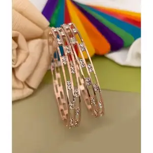 Rose Gold Brass Princess Graceful Bracelet/Bangles for Women | Non-Adjustable | Cubic Zirconia/American Diamond | Size 2.6 | 2 Pcs | 4czdh7_B&B_2.6