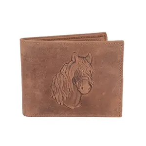 Flingo Horse Printed Leather Wallet for Men with RFID Protected, Cash Compartment, Coin Pocket & Card Holder Slots (Tan)