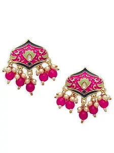OOMPHelicious Jewellery Rani Pink Meenakari Ethnic Drop Earrings For Women & Girls Stylish Latest (EHC201_CC1)
