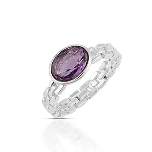 Silverrazzi 925 Sterling Silver Amethyst Contemporary Ring | Lovable Ring for Girlfriend (Sz-16)