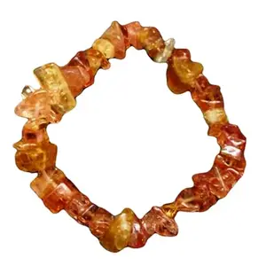 RRJEWELZ Natural Imperial Topaz 8-10mm Nugget Tumble Shape Rough Cut Beads 6.5 Inch Stretchable Bracelet For Men & Women. Unisex Bracelet For Healing, Meditation, Prosperity, Gift & Luck|STBR_RR_04334_6.5