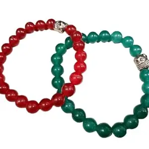 Cuonna Gems Gallery Fabulous Combo Hand Knotted Ealstic Green Emerald Bracelet & Red Ruby Bracelet Original Certified पन्ना रत्न ब्रेसलेट और माणिक स्टोन ब्रेसलेट Maragatha Bracelet Or Manikya Bracelet