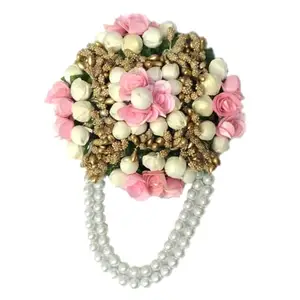 Maahal Artificial Flower Hair Bun Gajra Bridal Hair Styling Accessories Women and Girls-Pack of 01-Pink