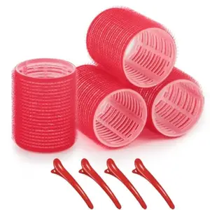 SIYAA DIY Hair Styles 2 Sizes Red Hair Rollers - Salon Hairdressing Curlers in 1 Set with Clips and Comb