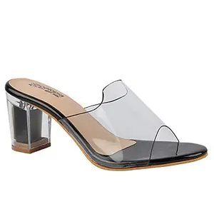 Shoetopia Womens/Girls Black Transparent Solid Block Heels