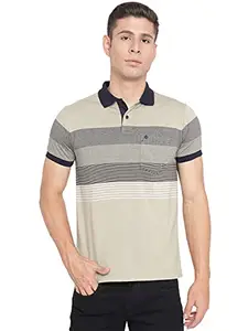 Greenfibre Men's Half Sleeve Cotton Polo T-Shirt | Cotton Blend Striped Polo Neck T Shirts for Men | Slim Fit Summer Wear Comfortable Polo Neck T-Shirt Grey