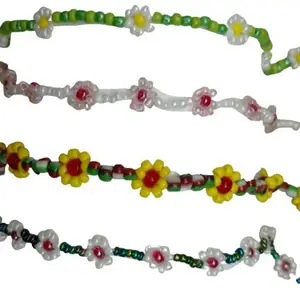Women's Bead Bracelet | Daisy Beaded Bracelet | Colourful Glass and Seed beaded Bracelet | Handmade Flower Bracelet | Boho and Hippie | Green White (M)
