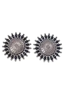 Total Fashion Oxidised Jewellery Black Stone Big Stud Earring for women and girls