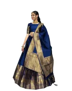 ARICO MART____ Women's Lehenga set Kanjivaram Silk Pure Zari Unstitched Lehanga With Regular Fit Blouse With Heavy Jacquard Zari Work Dupatta Traditional Half Saree,1041-Atrangi LEHENGA