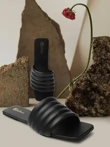 Picktoes PT-427 Women's Black Synthetic Leather Casual Flat Sandal