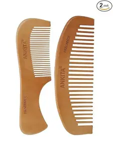 OLIFIN Half Straight and Curb Wood Hair Combs for Curly Hair- No Static Wooden Hair Comb with Rounded Handle for Men, Women and Kids
