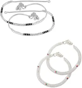 Heer Collection Traditional Jewellery For All Occassions Anklets Payal Pair for Women/Girls Alloy Anklet - Bzr_Combo Payal-104 & 107 (1-Pair Each)