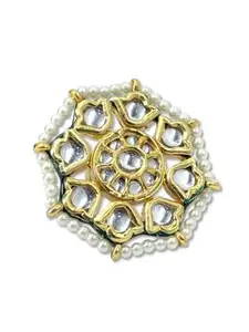 Shomor Fashion Gold Plated White Kundan Studded Adjustable Finger Ring Ethnic Fashion Jewellery Gift for Women Girls
