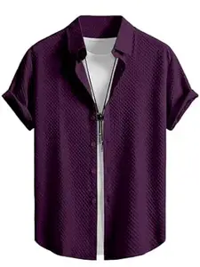 WIZOON Shirt for Men | Half Sleeves | Men’s Black Textured | Cotton Blend Shirts | Casual Shirt's | Spread Collar | Short Sleeves | Regular Fit