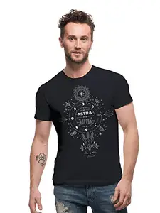 THREADCURRY Astra Per Aspera | Outdoor Adventure Psychedelic Geomteric Pattern Cotton Printed Creative Tshirt for Men Black Cotton Black X-Large