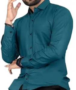 New Men Regular Fit Solid Spread Collar Formal Shirt-Blue_XL