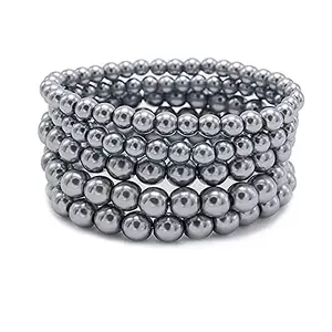 ADF Cultured River Grey Pearl Beaded Stretchable Combo of 5 Strand Bracelet for Women and Girls (Grey)