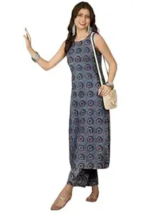 Pinkmint Women’s Pure Cambric Cotton Kurta Set | Sleeveless Printed Kurta with Pant | Summer Wear Co-Ord Set | Plus Casual