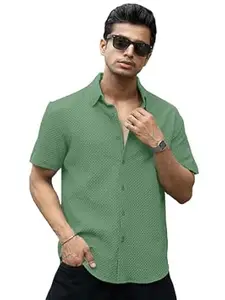 WIZOON Shirt for Men | Half Sleeves | Men’s Black Textured | Cotton Blend Shirts | Casual Shirt's | Spread Collar | Short Sleeves | Regular Fit
