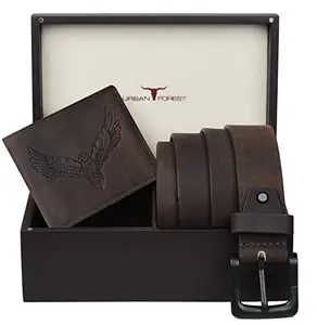 URBAN FOREST Zeke Vintage Brown Leather Wallet & Casual Brown Leather Belt Combo Gift Set for Men - Packed in premium Wooden Box for Gifting