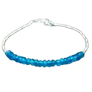 LKBEADS Silver Plated Bracelet with Blue Faceted Neon Blue Apatite Beads – Rondelle 3.5mm – 7 inch Adjustable – For Men & Women|LK_STACK_05138