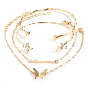 Shining Diva Fashion Latest Stylish 4pcs Multilayer Butterfly Flower Bangle Bracelet for Women and Girls (sd14749b)