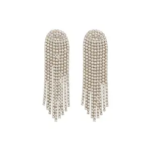 Accessorize London Women Silver Diamante Chain Tassel Earrings