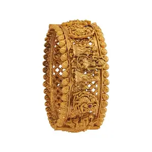 Kushal's Fashion Jewellery Ruby Gold Plated Ethnic Antique Bangle - 411597