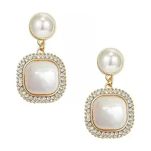 STYLISH PEHNAWA Korean White Pearls Square Western Drop Earrings For Women & Girls Stylish Latest
