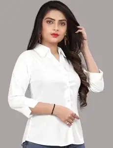 Formal/Casual Cotton Blend Shirt for Women with 3/4 Sleeve for Casual Wear