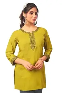 GANIX - FASHION THAT DEFINE YOU Women’s Pure Cotton Embroidered Tunic Top | Short Kurti | 3/4 Sleeve Ethnic Western Fusion | Regular Fit Casual Office Wear | Stylish Everyday Comfortable Top for Women