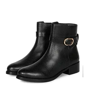 SaintG Womens Black Leather Side Zipper Ankle Boots