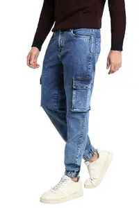 Dennis Lingo Men's Cotton Poly Stretch Washed Full Length Joggers Indigo Jeans (34)