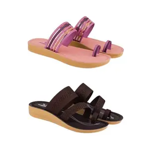 SPORTER Extra Soft Classic Casual wear with Flexibility Technology Flip-Flop Combo for Women's/Girl's(6145+6141)(6) Multicolor