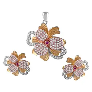 Rihi Silver Jewellery Collection Rihi By P.C.Chandra Primrose Flower Pendant & Earring Set For Women and Girls