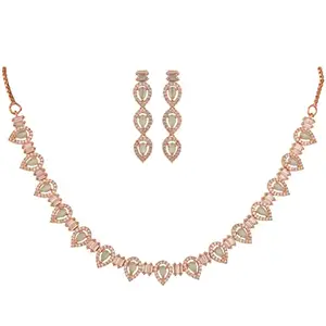 RATNAVALI JEWELS American Diamond Necklace set Rose Gold Plated Traditional Pear Mint Green Jewellery Set with Sleek Earring for Women/Girls RV5051MG-RG