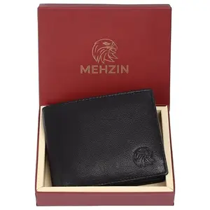 MEHZIN Men Formal Black Genuine Leather RFID Wallet (3 Card Slots)