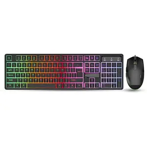 KM1650 Gaming Keyboard & Mouse Combo, Wired Backlit Rainbow LED Keyboard & 3200 DPI Gaming Mouse for PC/Laptop - Black