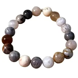 Lady Works Natural Bamboo Agate 10Mm Round Shape Smooth Cut Beads 6.5 Inch Stretchable Bracelet For Men & Women. Unisex Bracelet For Healing, Meditation, Prosperity, Gift & Luck|LW_BRST_01153_6.5