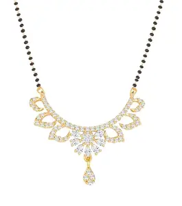 Amaal American Diamond Mangalsutra for women stylish 1gm gold mangal sutra short AD CZ Pendant Necklace design jewellery for women nallapusalu chains one gram 18 inch black beads chain golden -62