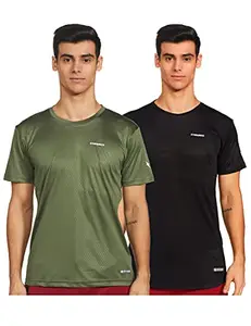 Charged Active-001 Camo Jacquard Round Neck Sports T-Shirt Black Size Large And Charged Energy-004 Interlock Knit Hexagon Emboss Round Neck Sports T-Shirt Grape-Green Size Large