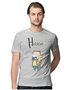 ALLEN BLACK Men's Regular Fit T-Shirt Historian - Profession 100% Cotton T-Shirt Melange Grey_HISTORIPRM-Melange Grey S Men Round_