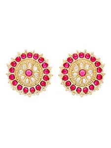 Azai By Nykaa Fashion Stylish Gold Stud Earrings With Red Stones For Girls & Women |Wedding Collection For Bride And Bridesmaid