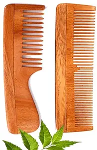 Rufiys Neemwood Wooden Comb Combo Set for Women & Men | Help Hair Growth |Dandruff Remover (Pack of 2)
