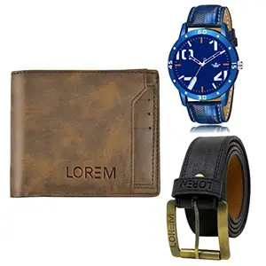 LOREM Mens Combo of Watch with Artificial Leather Wallet & Belt FZ-LR59-WL24-BL01