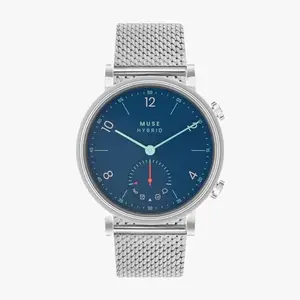 MUSE Modernist Series Milanese Edition Shiny Silver Blue Hybrid Smart Watch - 36MM
