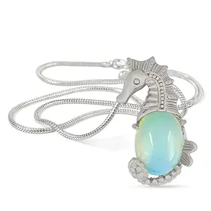 Reiki Crystal Products Opalite Pendant, Natural Stone Pendant/Locket with Metal Chain for Crystal Healing and Reiki Healing Gemstone Pendant Size 35mm