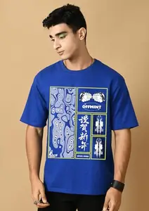 OFFMINT Since 2022 Printed Blue Oversized T-Shirt|Loose Men's Tshirt|Casual Wear Tees for Boys (M)