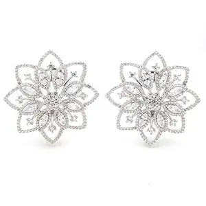 Ornate Jewels 925 Sterling Silver AAA Grade American Diamond Floral Shape Stud Earring Gifts for Women and Girls Office Wear Earrings